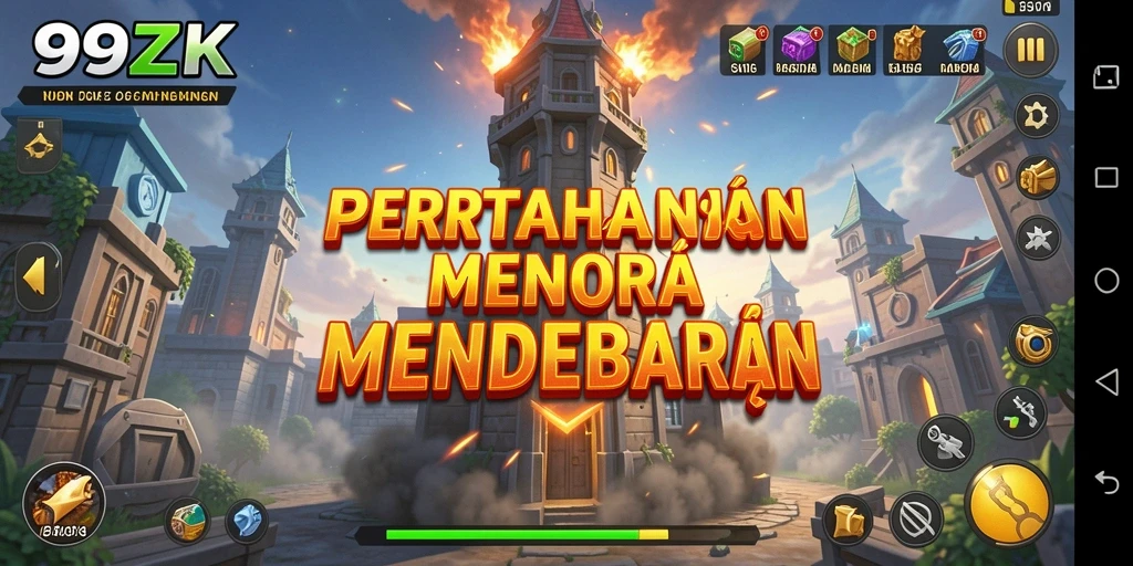 Tampilan gameplay mendebarkan di 99ZK dengan strategi menara pertahanan yang canggih.