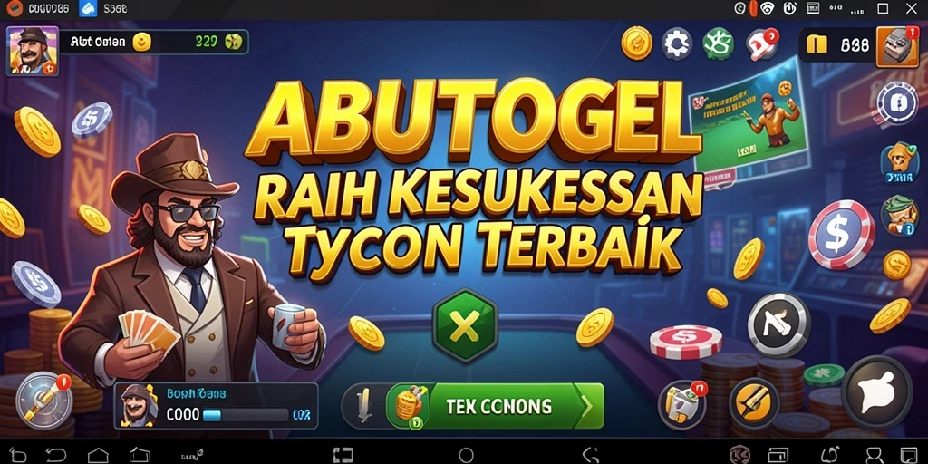 Screenshot gameplay ABUTOGEL menunjukkan aksi membangun imperium tycoon.