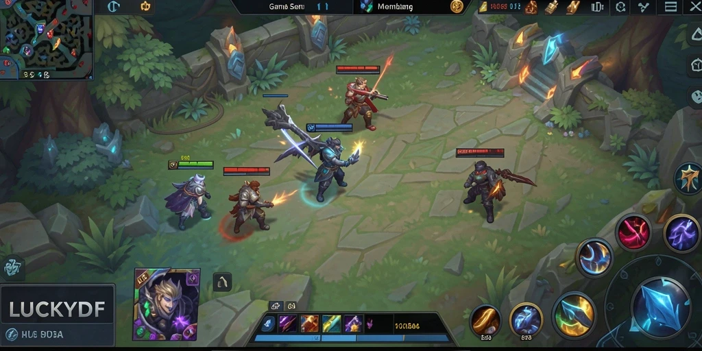 Screenshot gameplay LUCKYDF menampilkan aksi seru di arena MOBA.