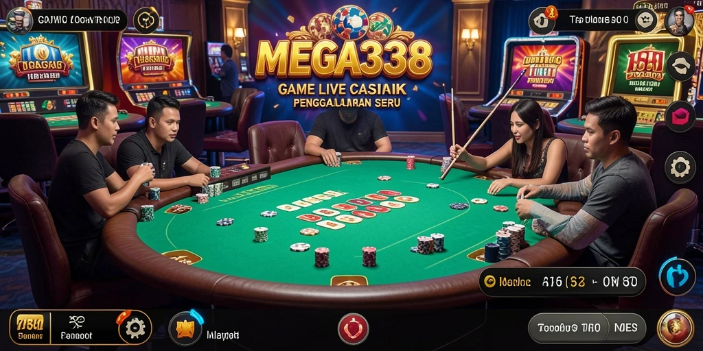 Tampilan gameplay MEGA338 yang menampilkan dealer profesional dan interaksi langsung.