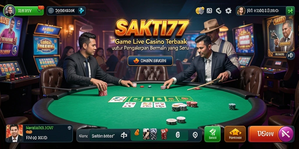 Tampilan gameplay SAKTI77 dengan dealer live dan suasana kasino yang menarik.