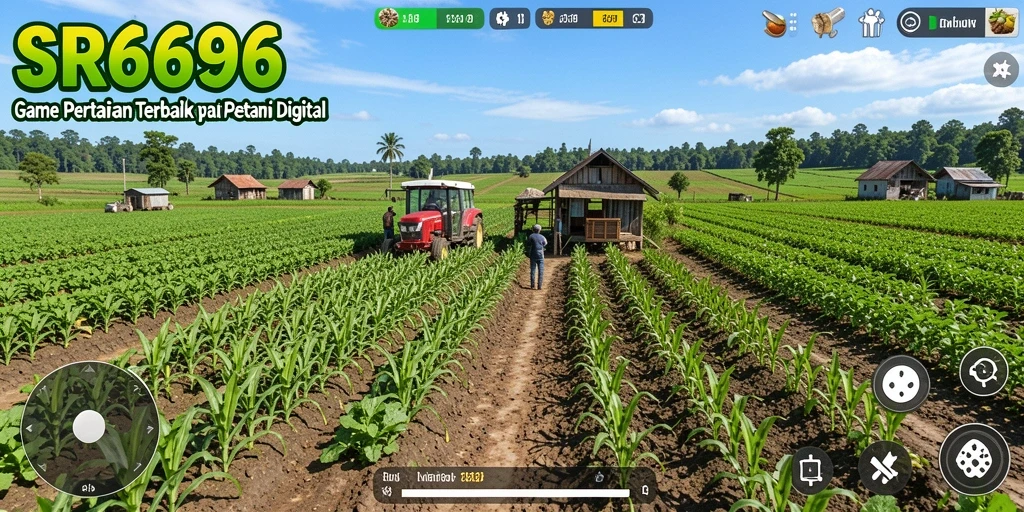 Screenshot utama <strong>SR6666</strong> menunjukkan tampilan lahan pertanian yang hijau dan rimbun.