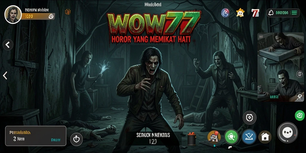 Screenshot gameplay <strong>WOW77</strong> menampilkan adegan horor yang mendebarkan.